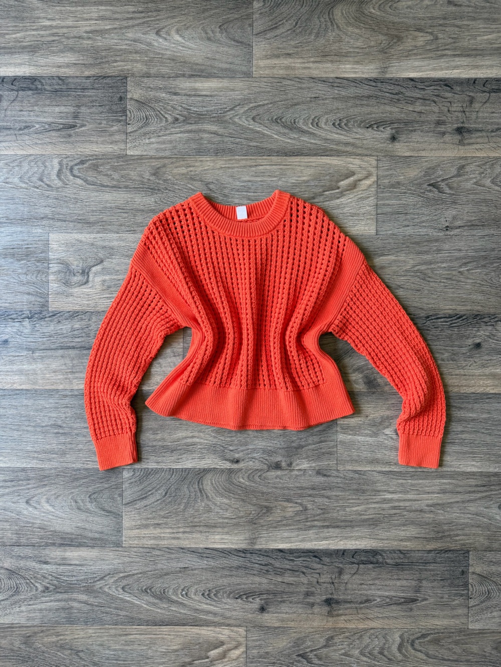 Old Navy Coral-Orange Crochet Crewneck Sweater